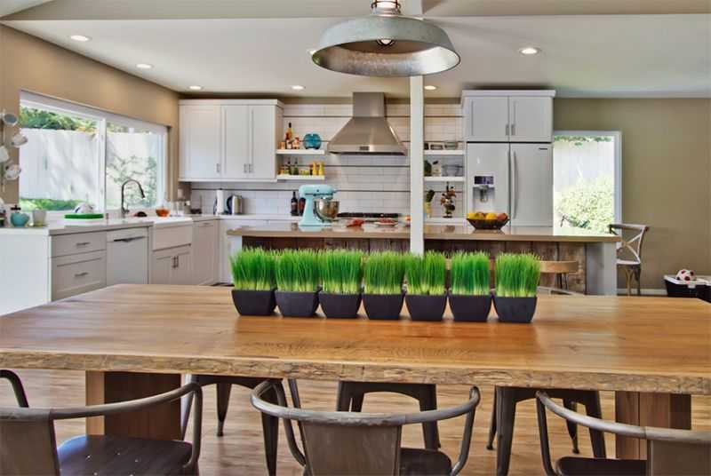 Bạn đừng quên màu xanh của cây cối luôn mang một sức sống tươi mới cho những mẫu nội thất phòng bếp
